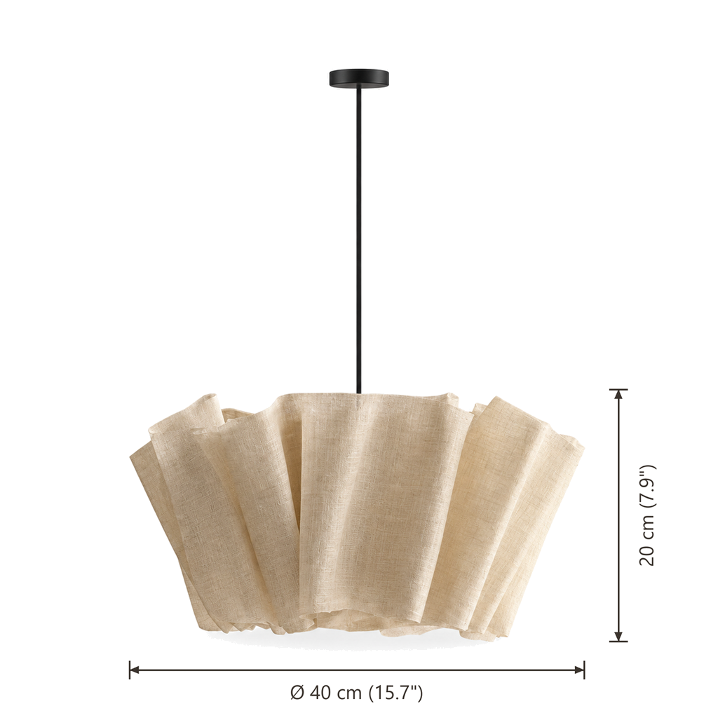 Wabi Sabi Pendant Light - Pleated Linen Japandi Ceiling Lamp for Bedroom & Study, E27 Warm White