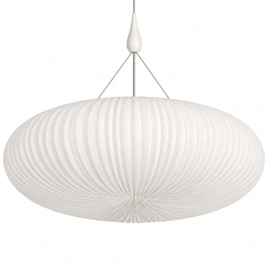 Pleated Acrylic Pendant Light | White Dome Shade, 45 cm, Corded Ceiling Fixture