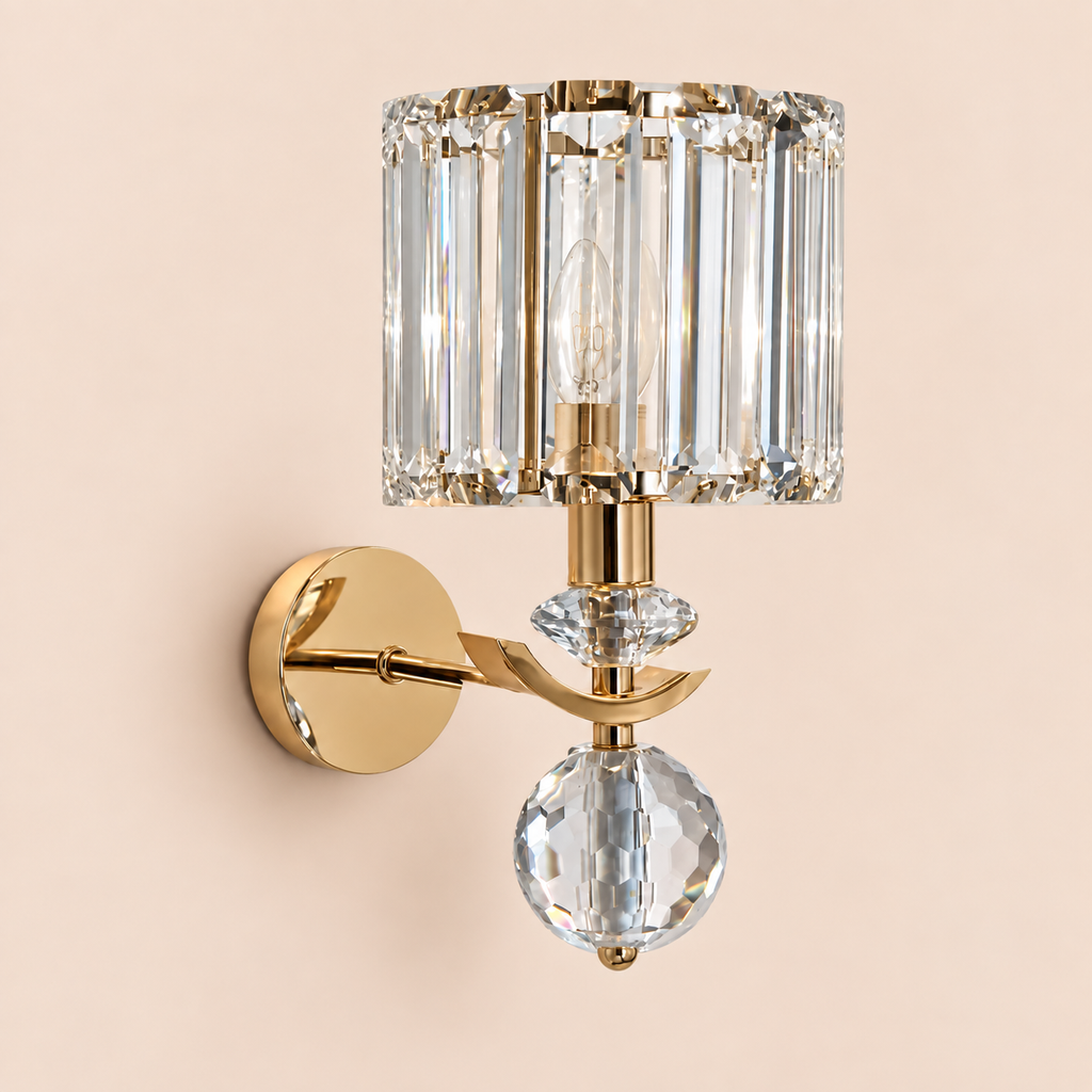 Crystal Wall Sconce 41cm - Gold Straight Rod Bedside Light