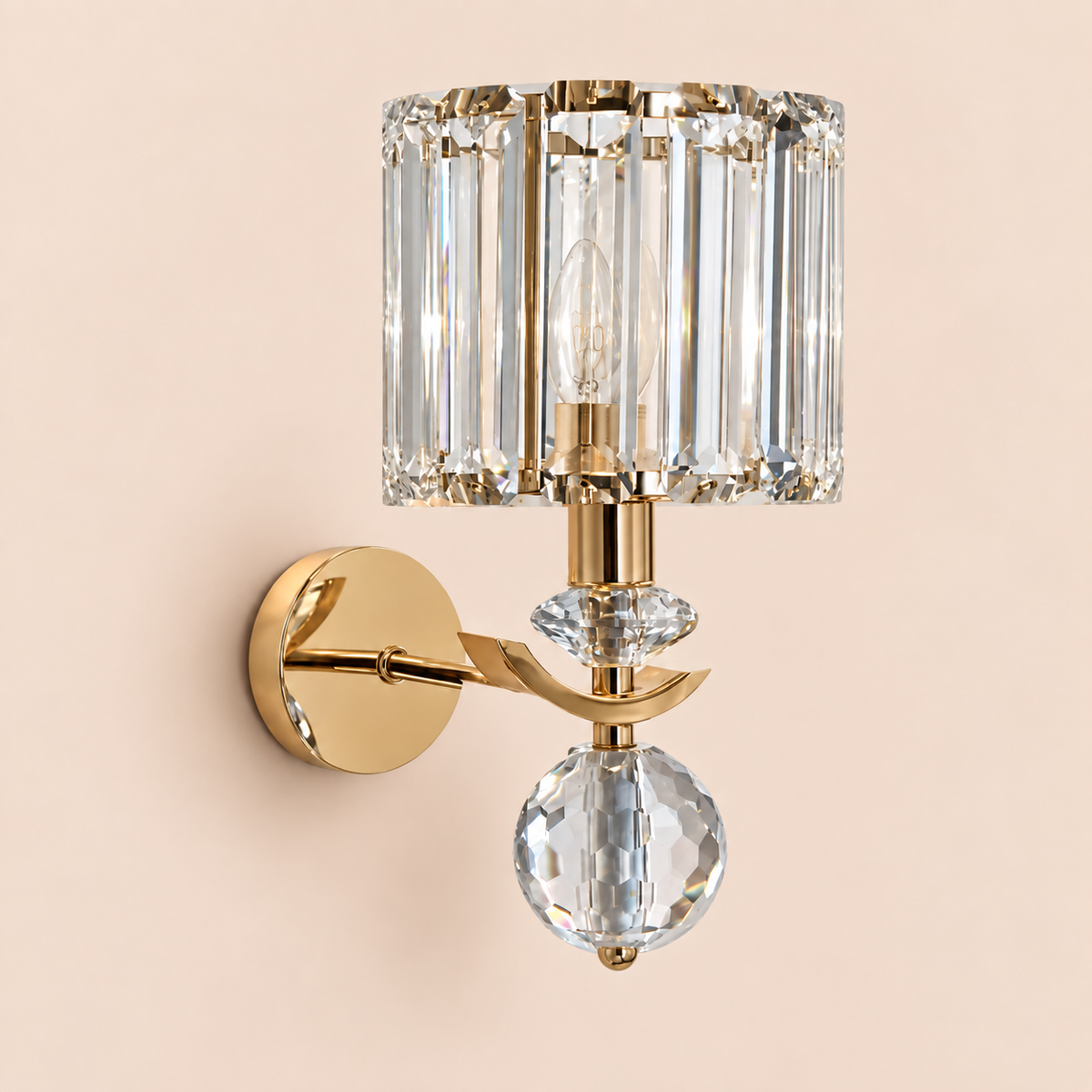 Crystal Wall Sconce 41cm - Gold Straight Rod Bedside Light