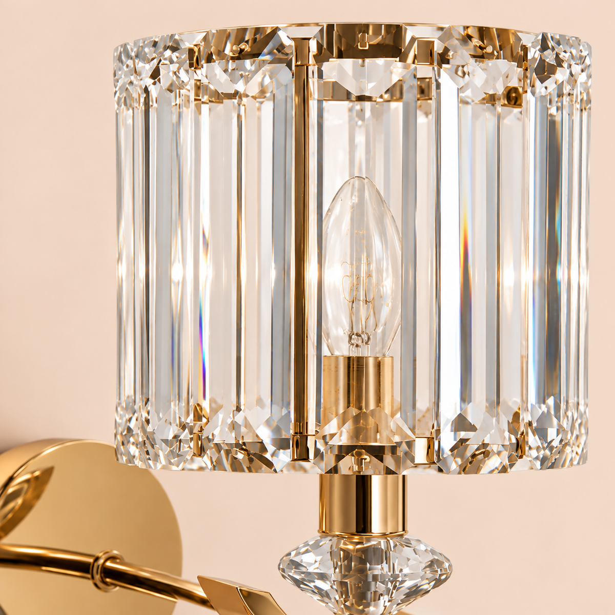 Crystal Wall Sconce 41cm - Gold Straight Rod Bedside Light