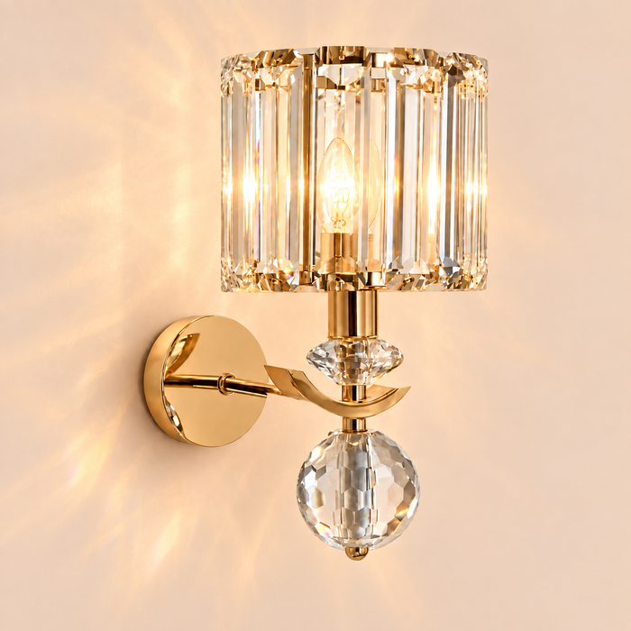 Crystal Wall Sconce 41cm - Gold Straight Rod Bedside Light