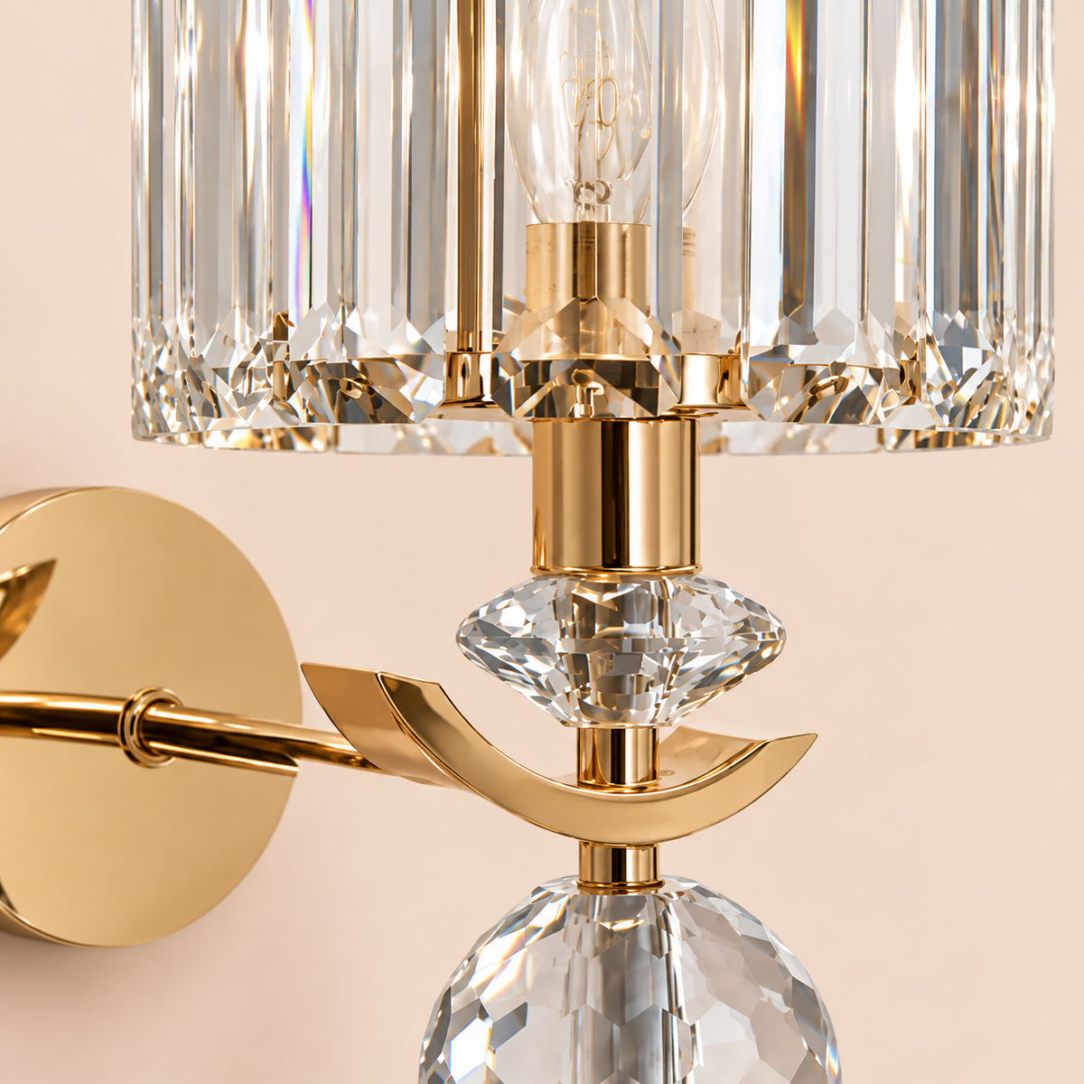 Crystal Wall Sconce 41cm - Gold Straight Rod Bedside Light