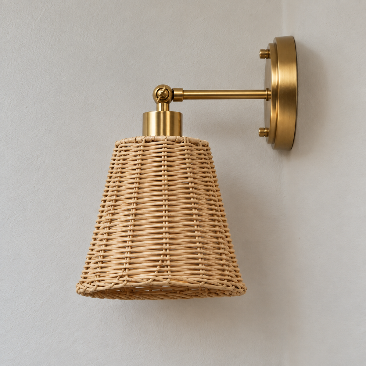 Rattan Swing Arm Wall Light - Rechargeable Bedside Sconce with Remote