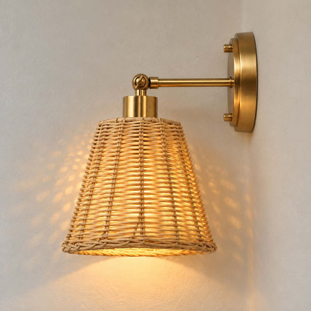 Rattan Swing Arm Wall Light - Rechargeable Bedside Sconce with Remote