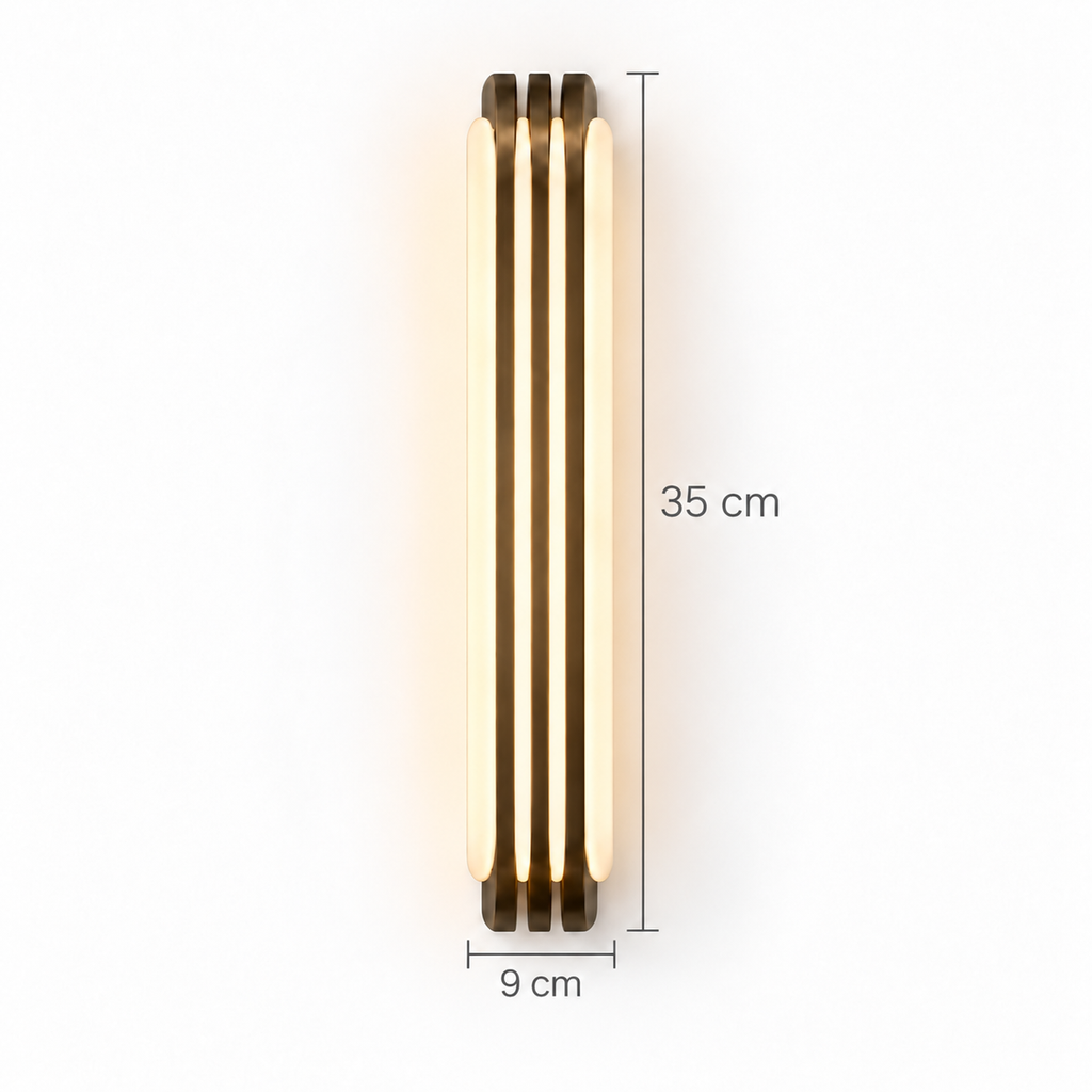 Alabaster & Antique Brass Wall Light | Three-Fin LED Column, Warm White, 35 or 60 cm