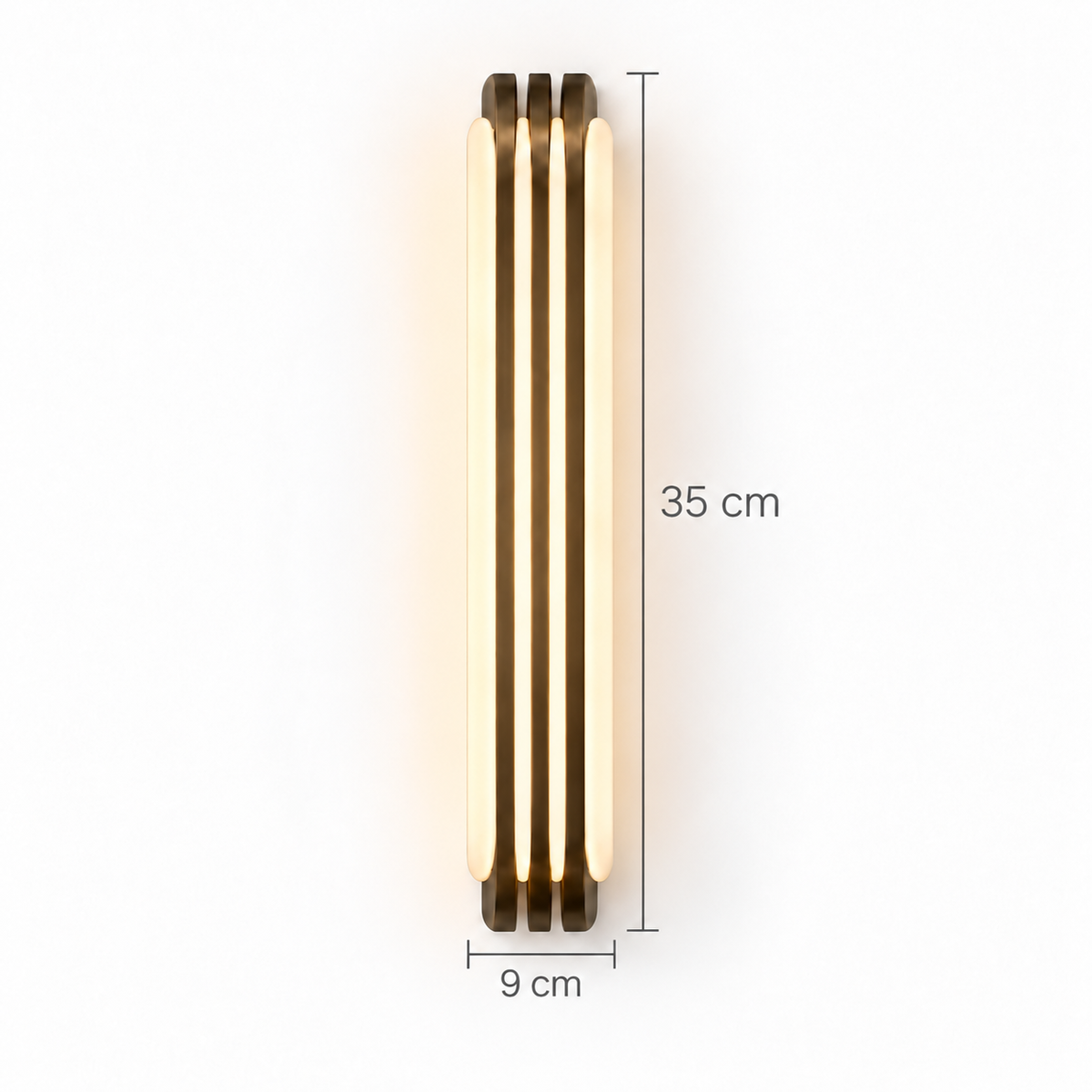 Alabaster & Antique Brass Wall Light | Three-Fin LED Column, Warm White, 35 or 60 cm