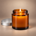 Amber Glass Jar Soy Candle | Vanilla or Ebony Sandalwood, Silver Lid, 6 x 6.5 cm, Gift