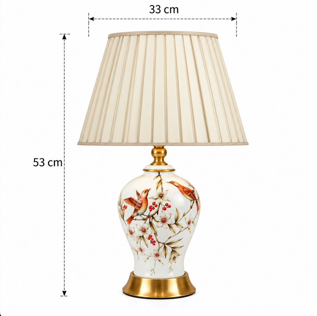 Blue & White Porcelain Table Lamp 53cm - Hand-Painted Bedside Light