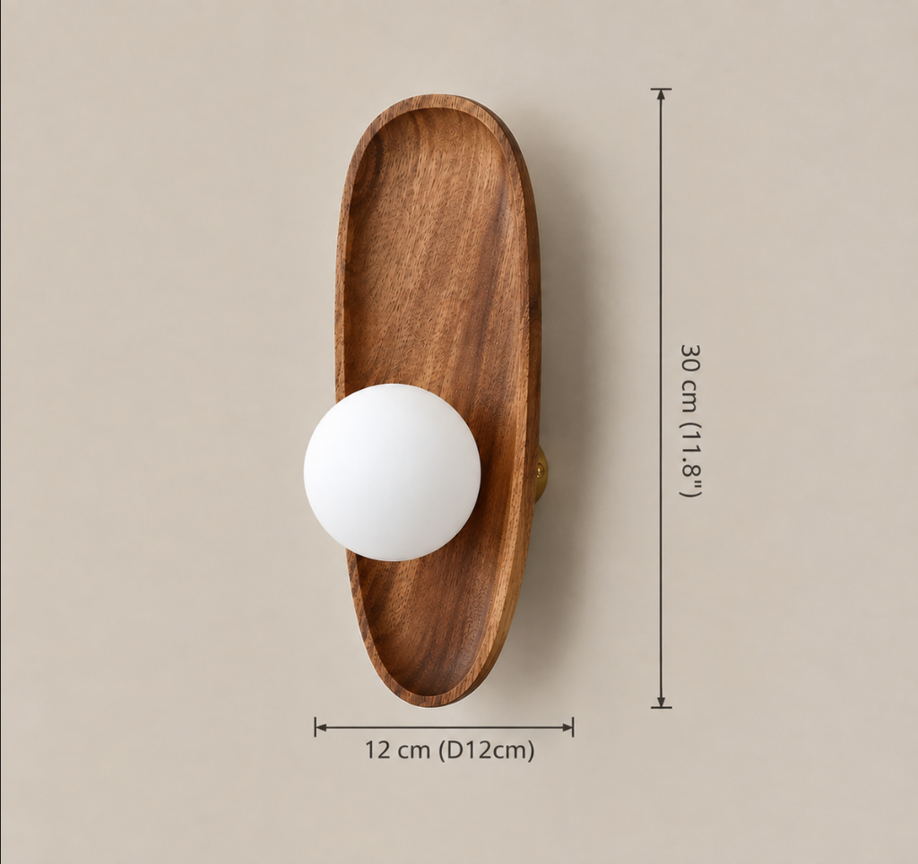 Wooden Wall Light 26-30cm - Frosted Glass Japanese Hallway Sconce