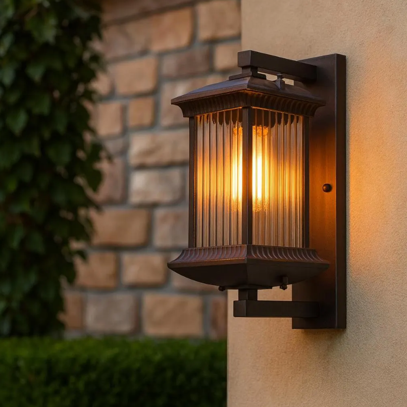 Outdoor Wall Lantern | Ribbed Glass IP54, Brown, Porch & Front Door