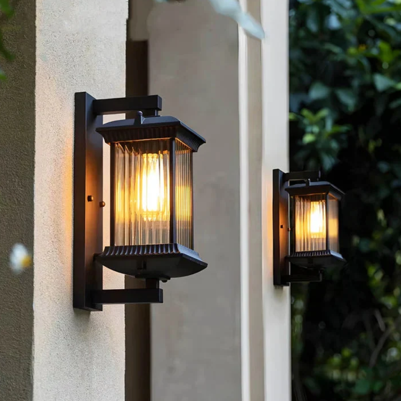 Outdoor Wall Lantern | Ribbed Glass IP54, Brown, Porch & Front Door
