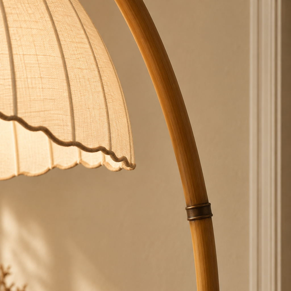 Bamboo-Effect Arc Floor Lamp - Japanese Lantern Marble Base Living Room