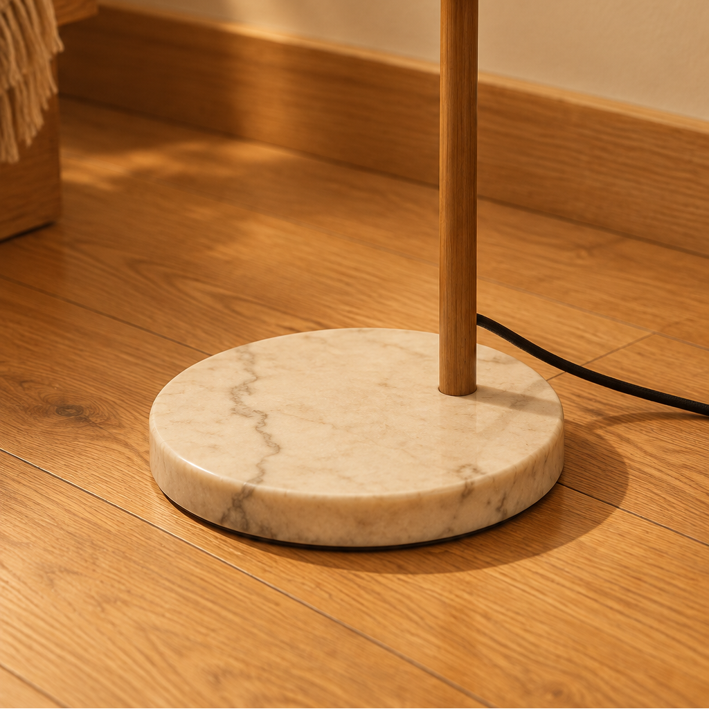 Bamboo-Effect Arc Floor Lamp - Japanese Lantern Marble Base Living Room