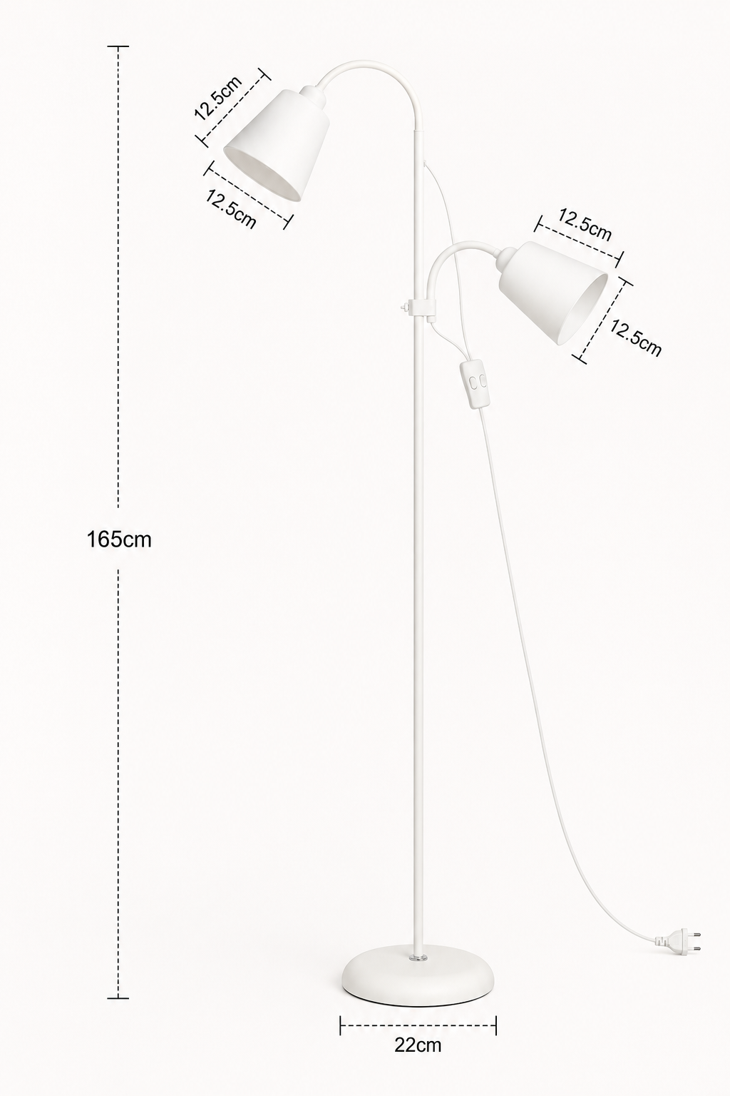 White Floor Lamp - Modern 2-Head E27 Reading Lamp