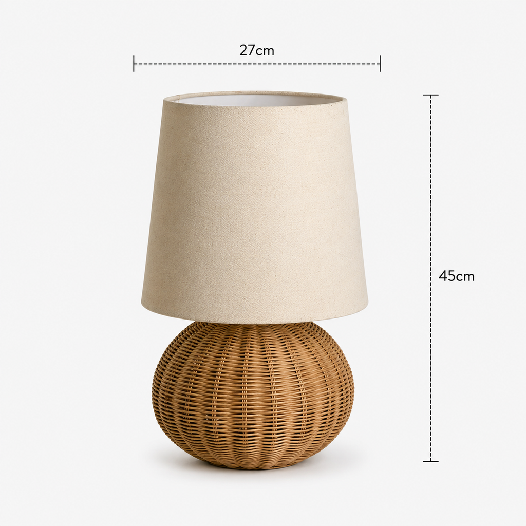 Rattan Table Lamp - Wabi-Sabi Round Ball Bedside Lamp