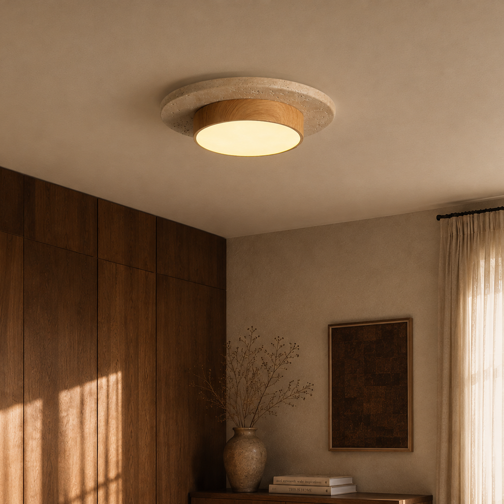 Travertine Stone Ceiling Light - Semi-Flush Japandi Light