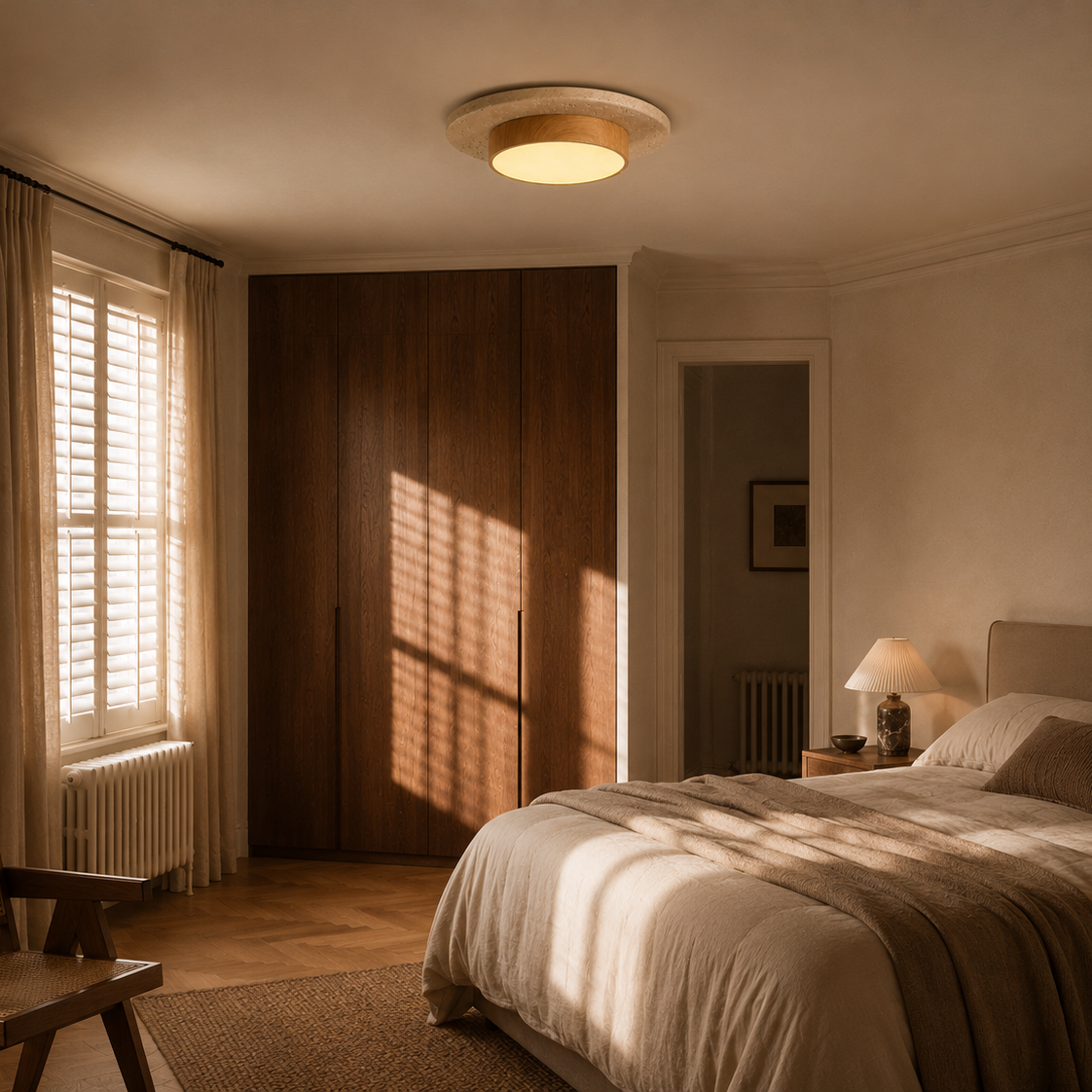 Travertine Stone Ceiling Light - Semi-Flush Japandi Light