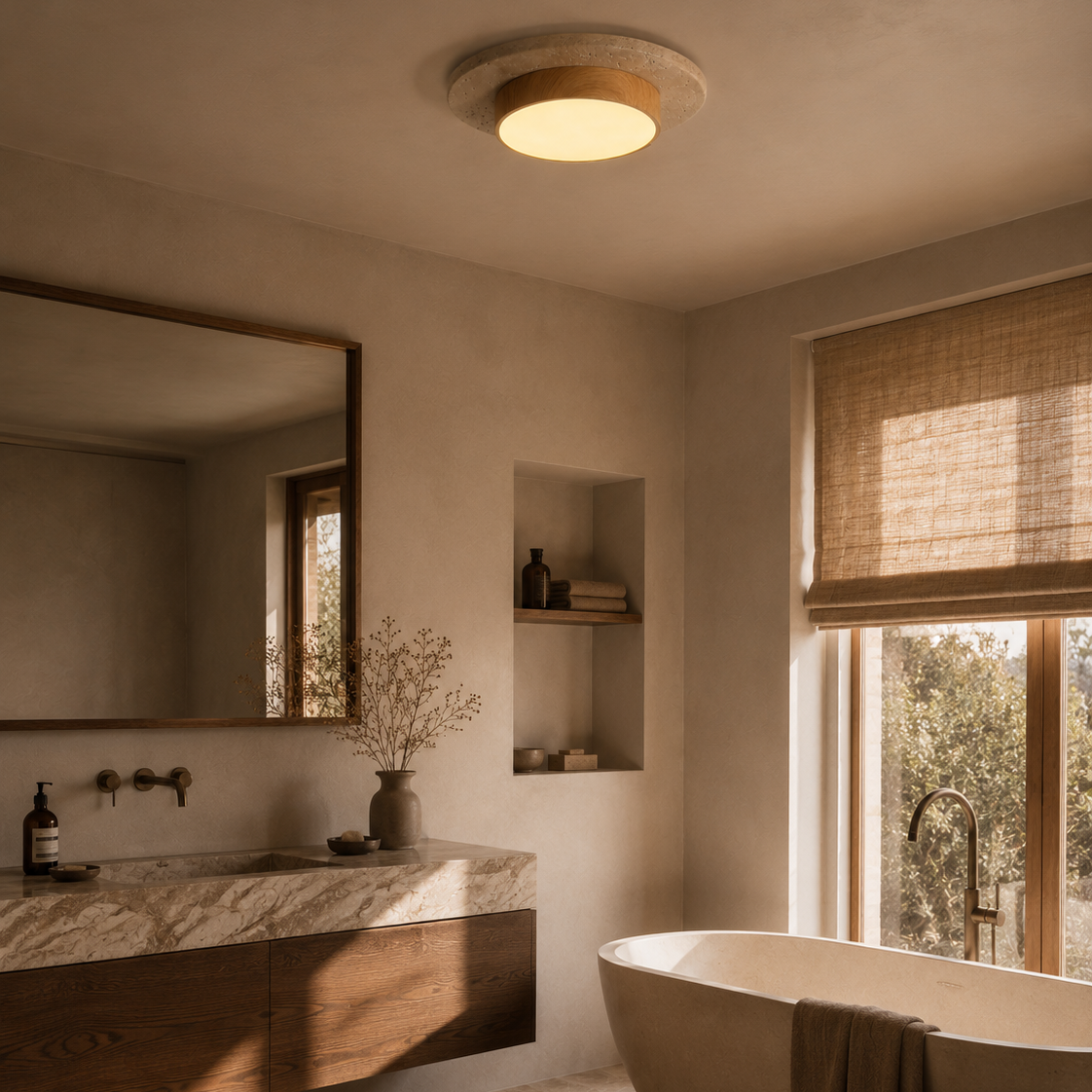 Travertine Stone Ceiling Light - Semi-Flush Japandi Light