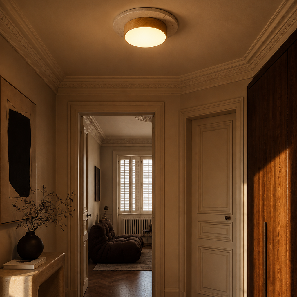 Travertine Stone Ceiling Light - Semi-Flush Japandi Light