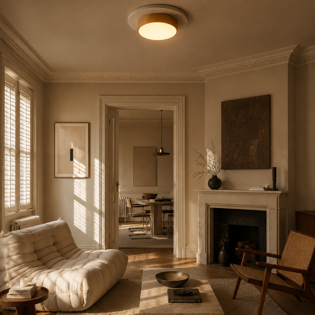 Travertine Stone Ceiling Light - Semi-Flush Japandi Light