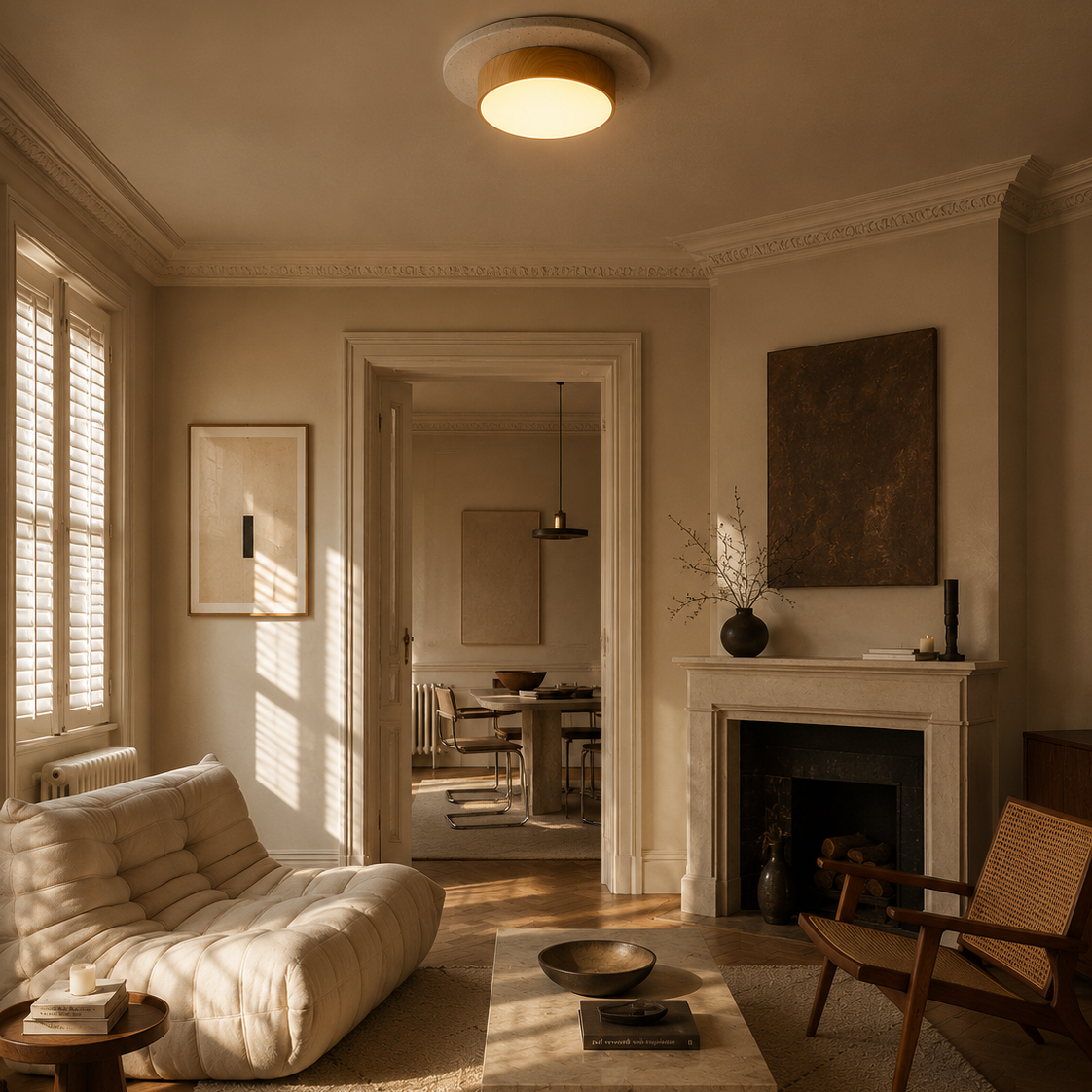 Travertine Stone Ceiling Light - Semi-Flush Japandi Light