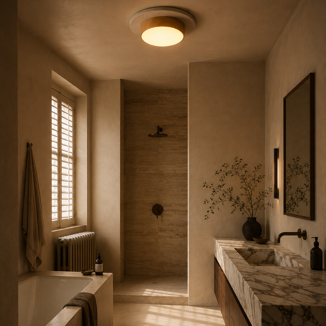 Travertine Stone Ceiling Light - Semi-Flush Japandi Light