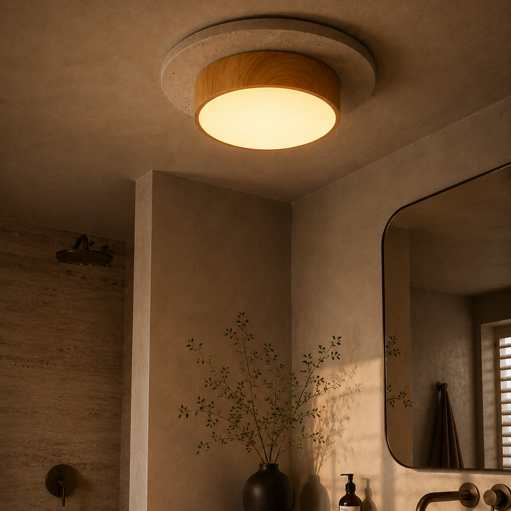 Travertine Stone Ceiling Light - Semi-Flush Japandi Light