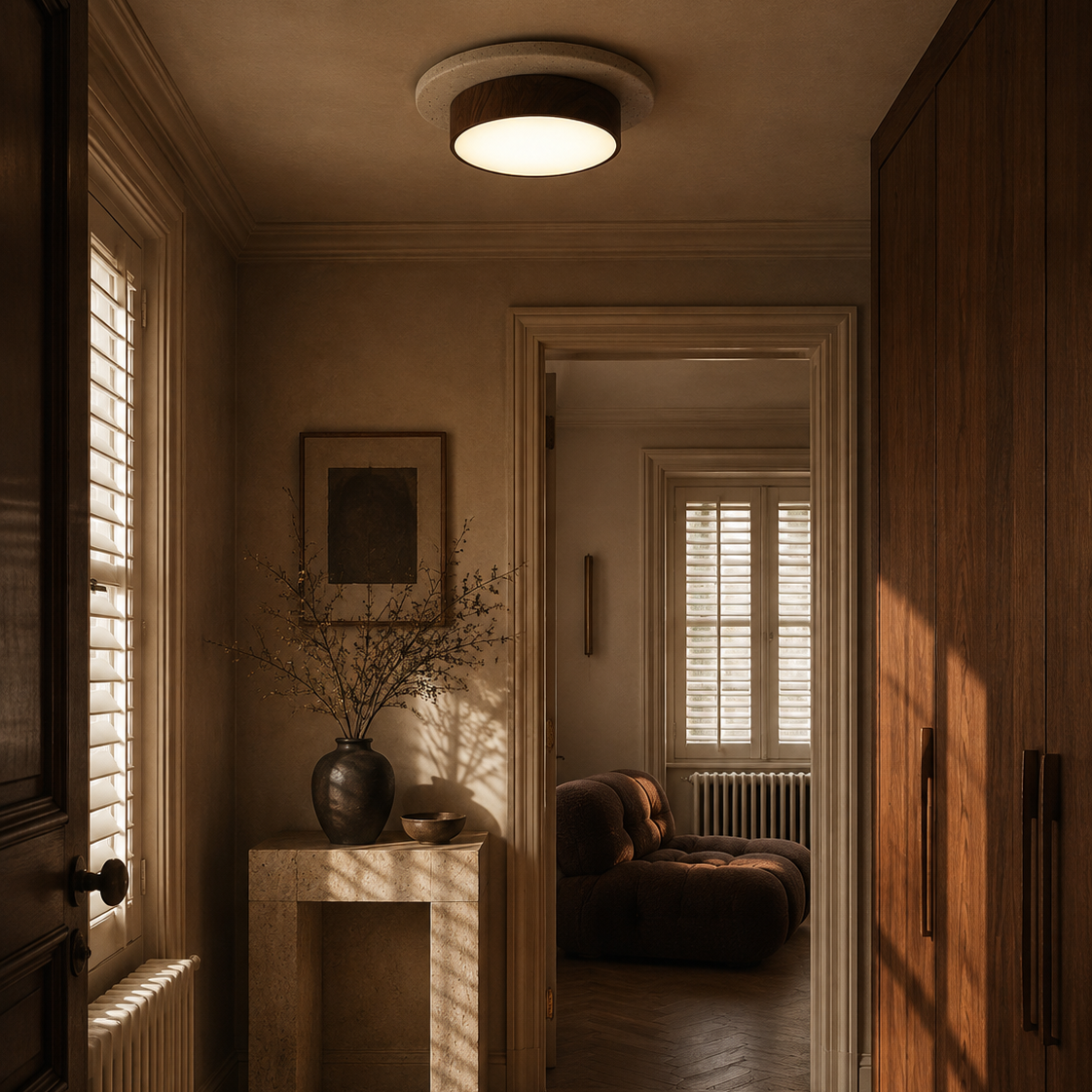 Travertine Stone Ceiling Light - Semi-Flush Japandi Light