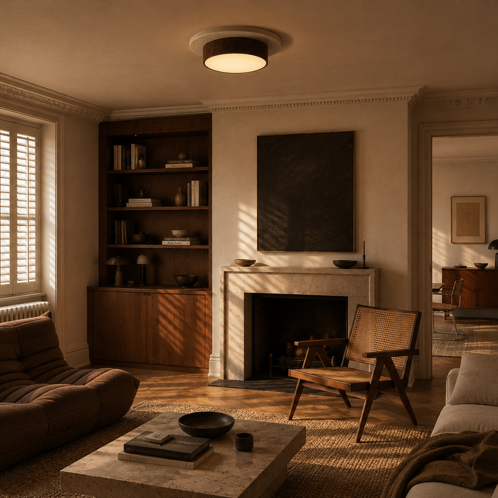 Travertine Stone Ceiling Light - Semi-Flush Japandi Light