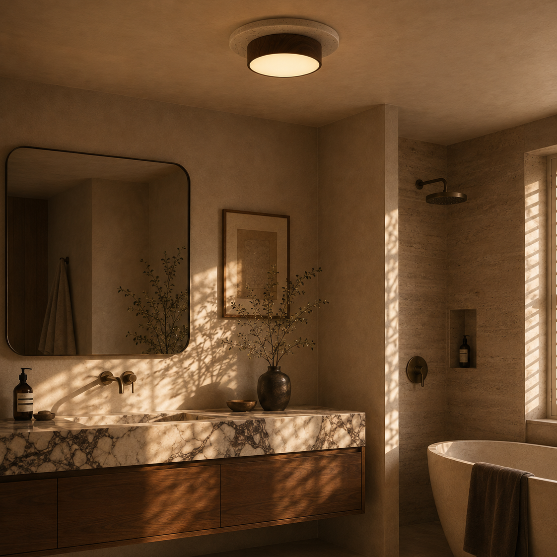 Travertine Stone Ceiling Light - Semi-Flush Japandi Light