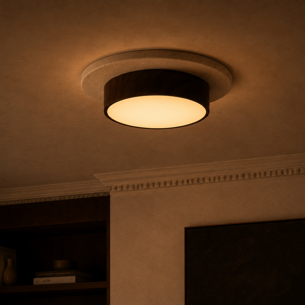 Travertine Stone Ceiling Light - Semi-Flush Japandi Light