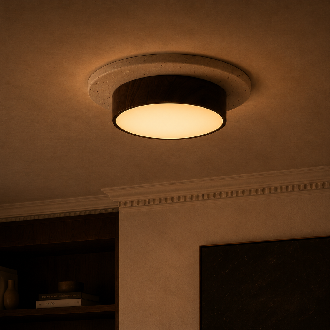 Travertine Stone Ceiling Light - Semi-Flush Japandi Light