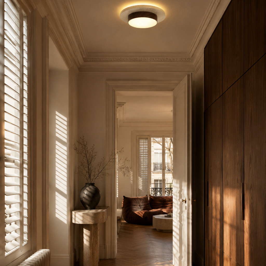 Travertine Stone Ceiling Light - Semi-Flush Japandi Light