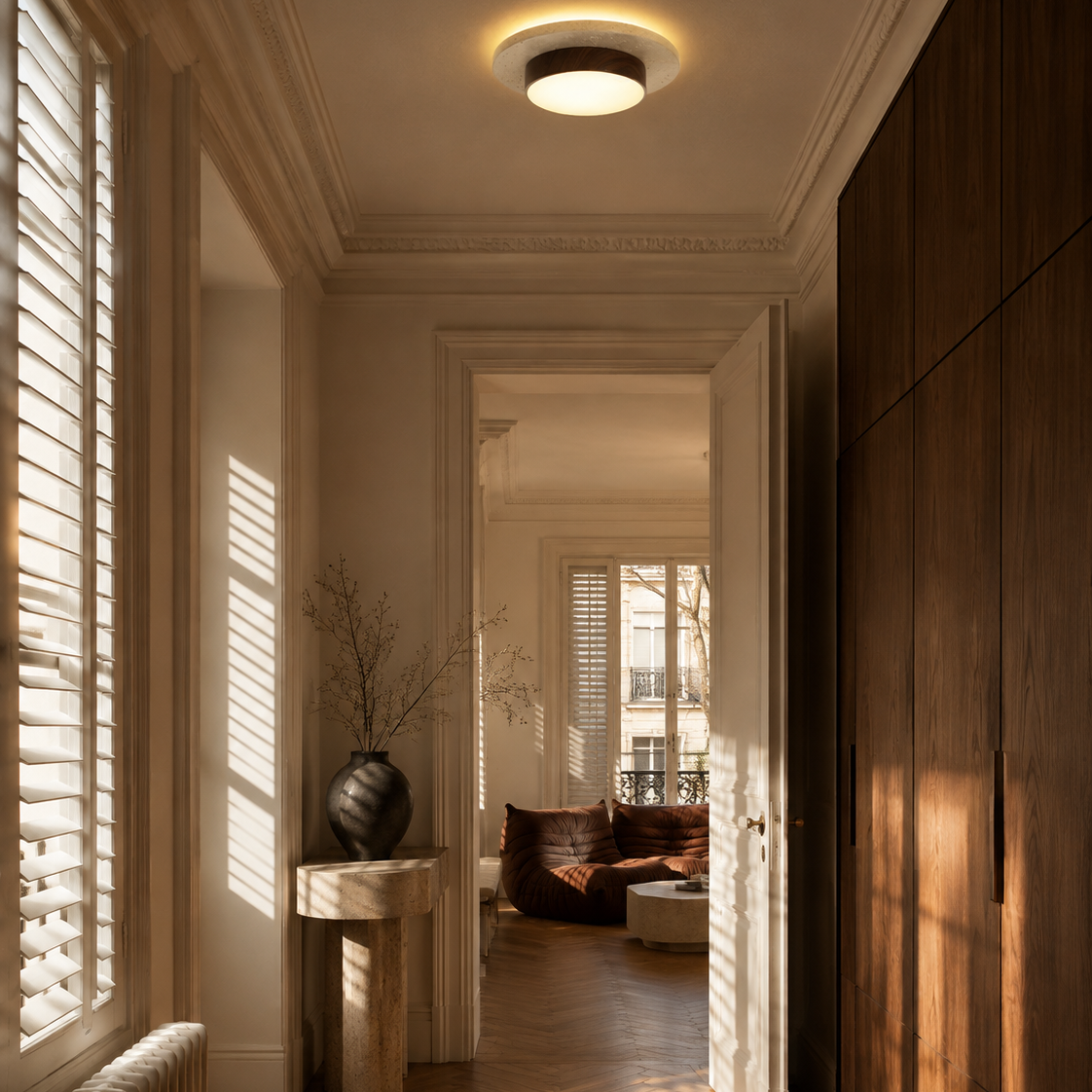 Travertine Stone Ceiling Light - Semi-Flush Japandi Light