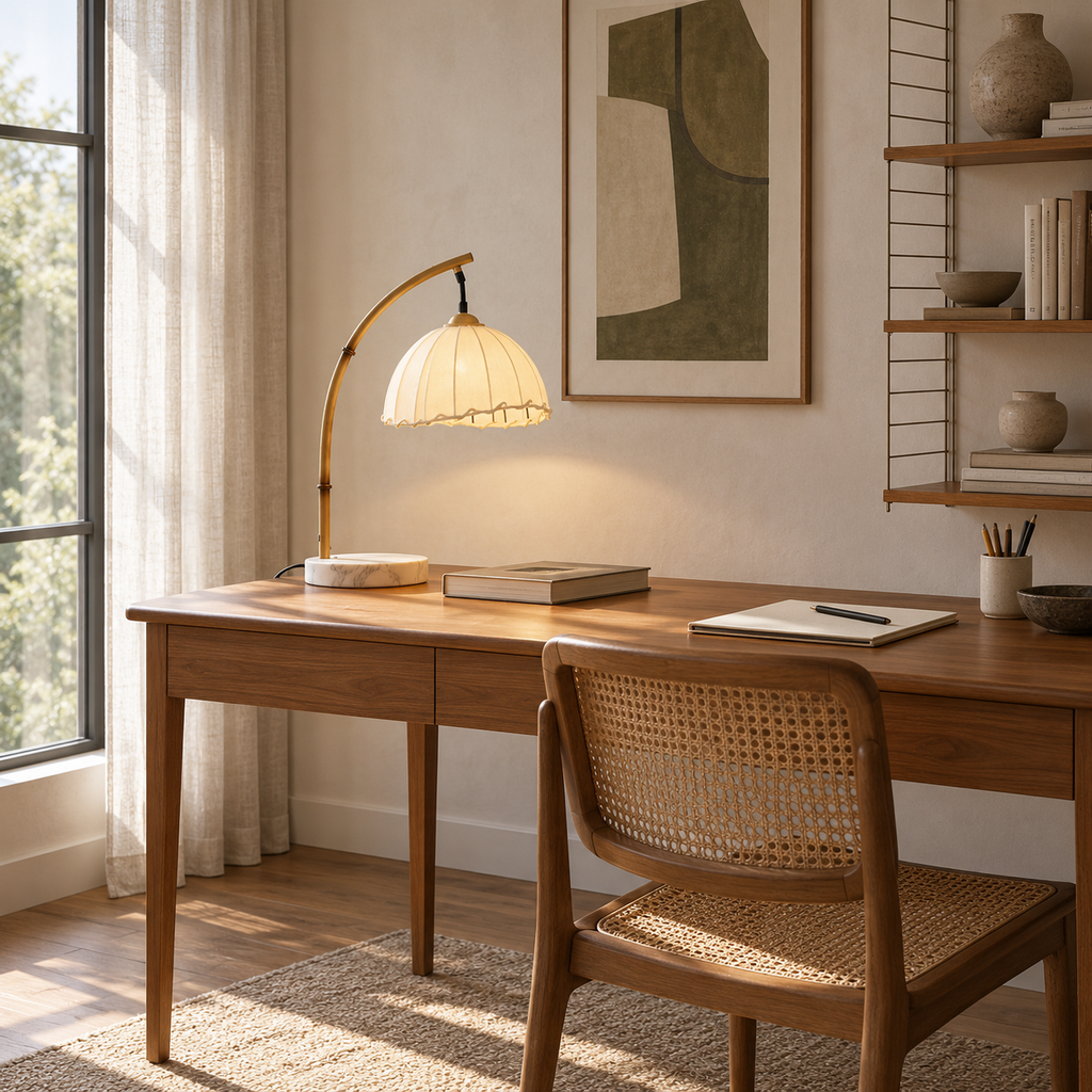 Japanese Lantern Table Lamp 54cm - Marble Base Vintage Bedside Light