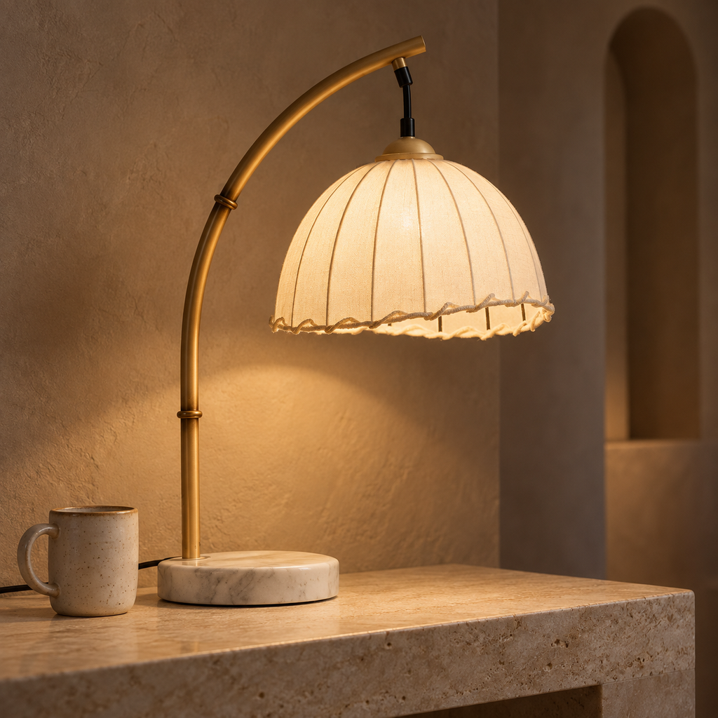 Japanese Lantern Table Lamp 54cm - Marble Base Vintage Bedside Light