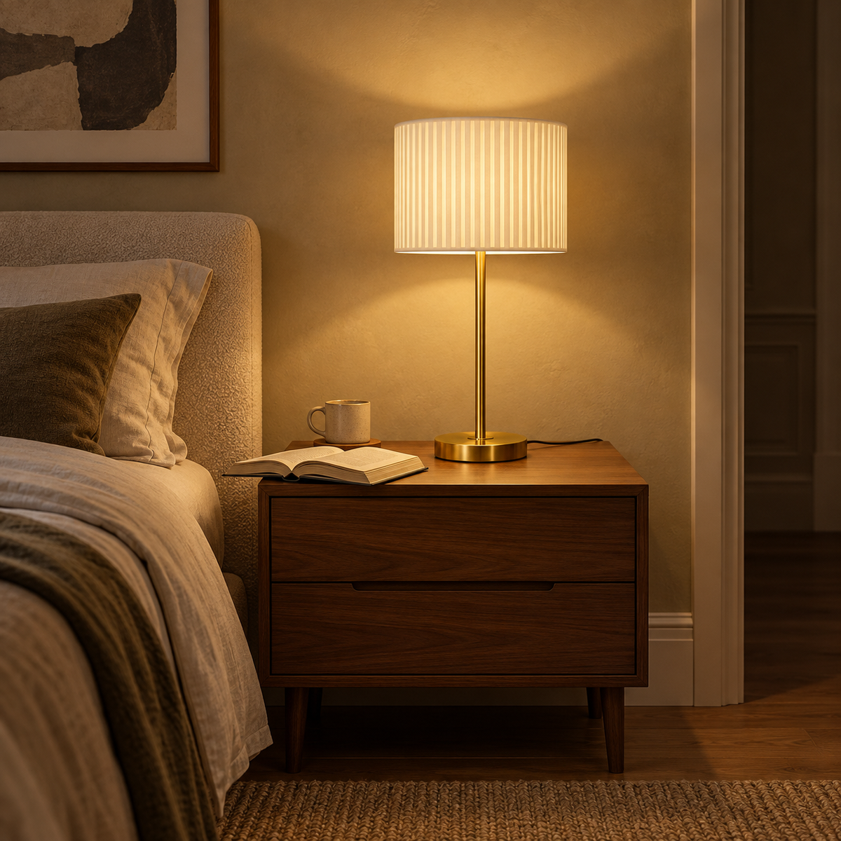 French Fabric Table Lamp - Modern Remote Dimmable Bedside Desk Light
