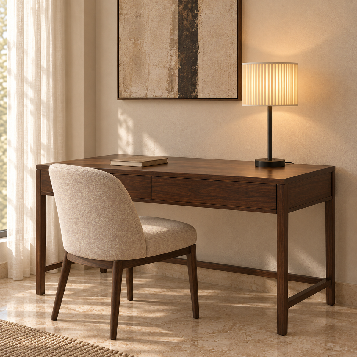 French Fabric Table Lamp - Modern Remote Dimmable Bedside Desk Light