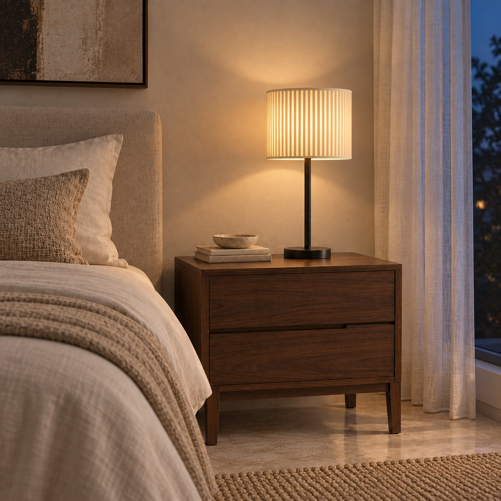 French Fabric Table Lamp - Modern Remote Dimmable Bedside Desk Light