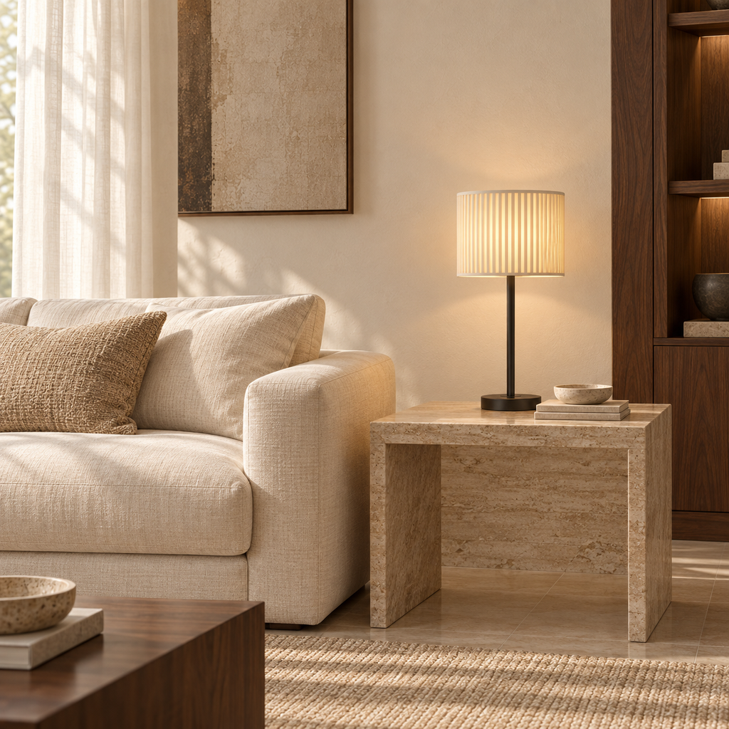French Fabric Table Lamp - Modern Remote Dimmable Bedside Desk Light