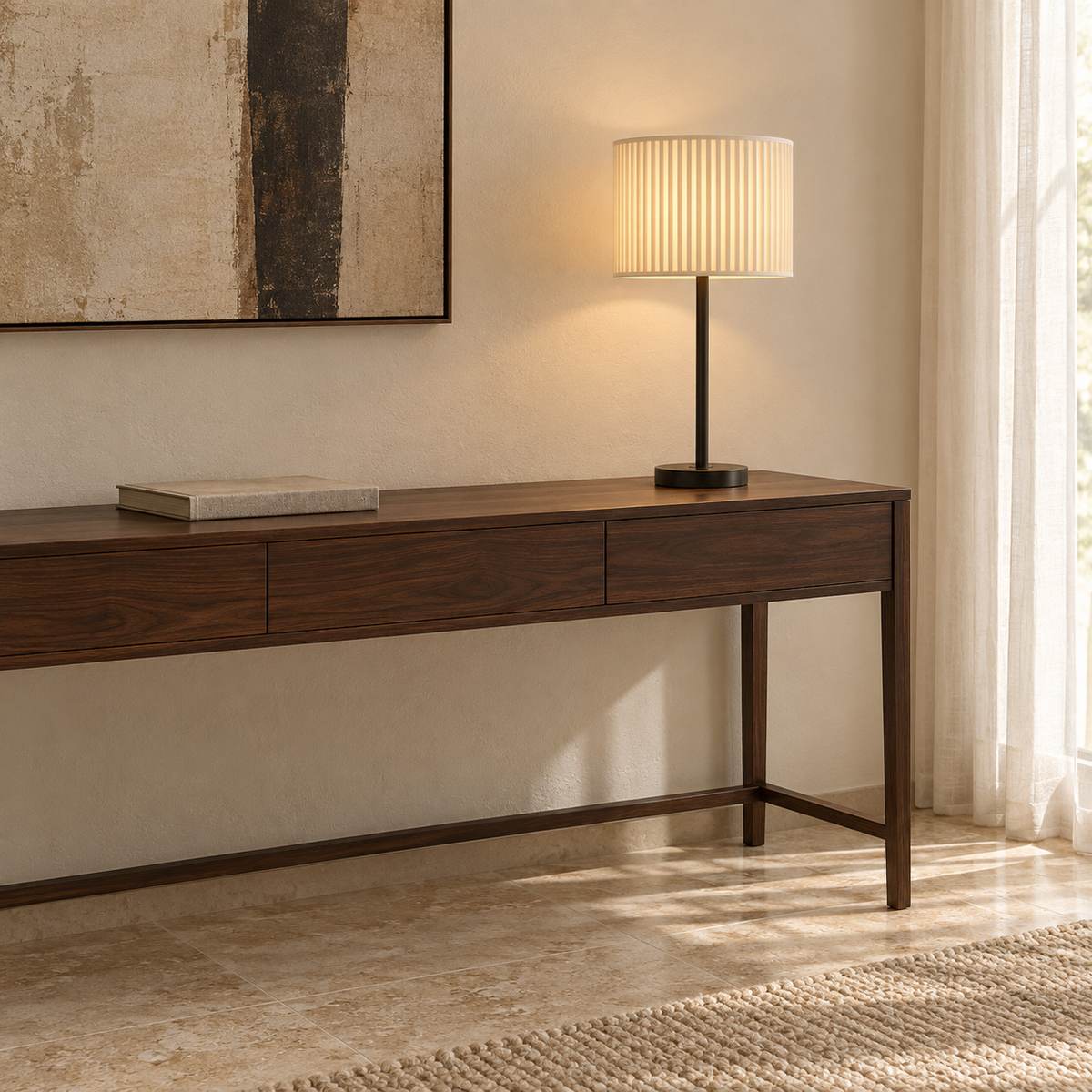 French Fabric Table Lamp - Modern Remote Dimmable Bedside Desk Light