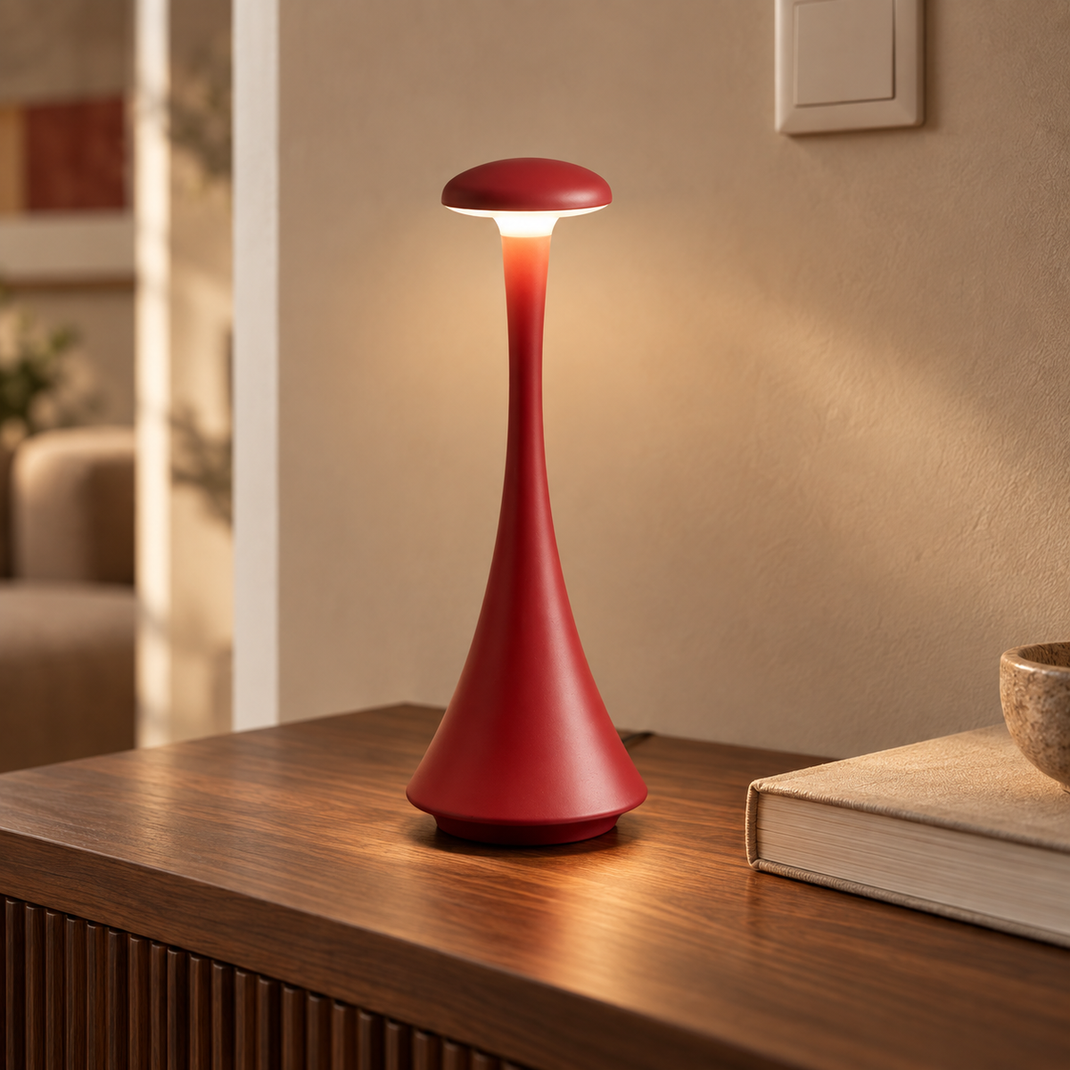 Acrylic Mushroom Table Lamp 26.5cm - Rechargeable Touch Bedside Light