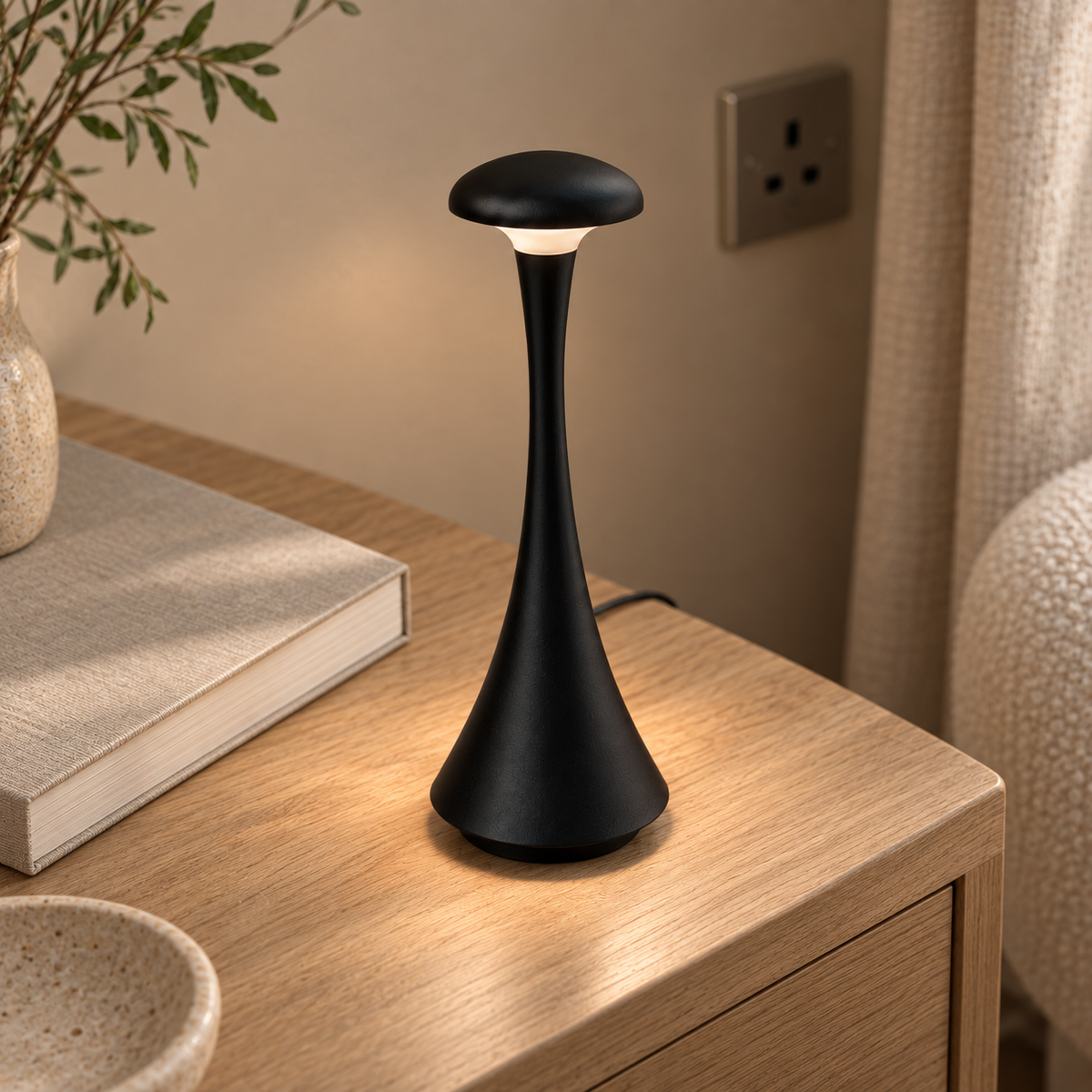 Acrylic Mushroom Table Lamp 26.5cm - Rechargeable Touch Bedside Light