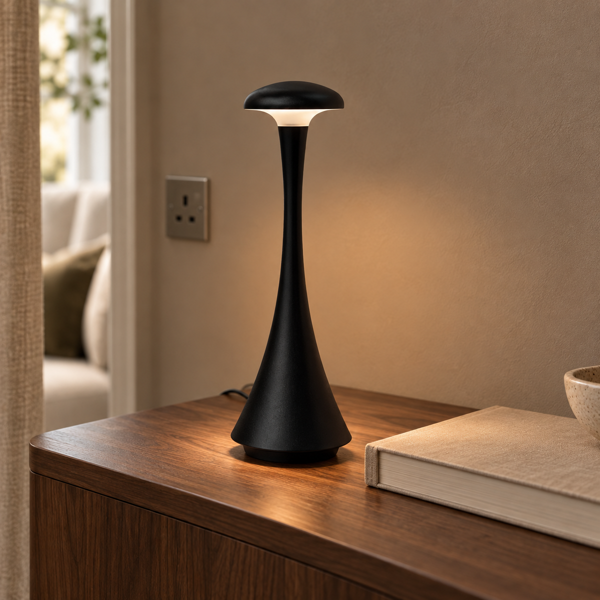 Acrylic Mushroom Table Lamp 26.5cm - Rechargeable Touch Bedside Light