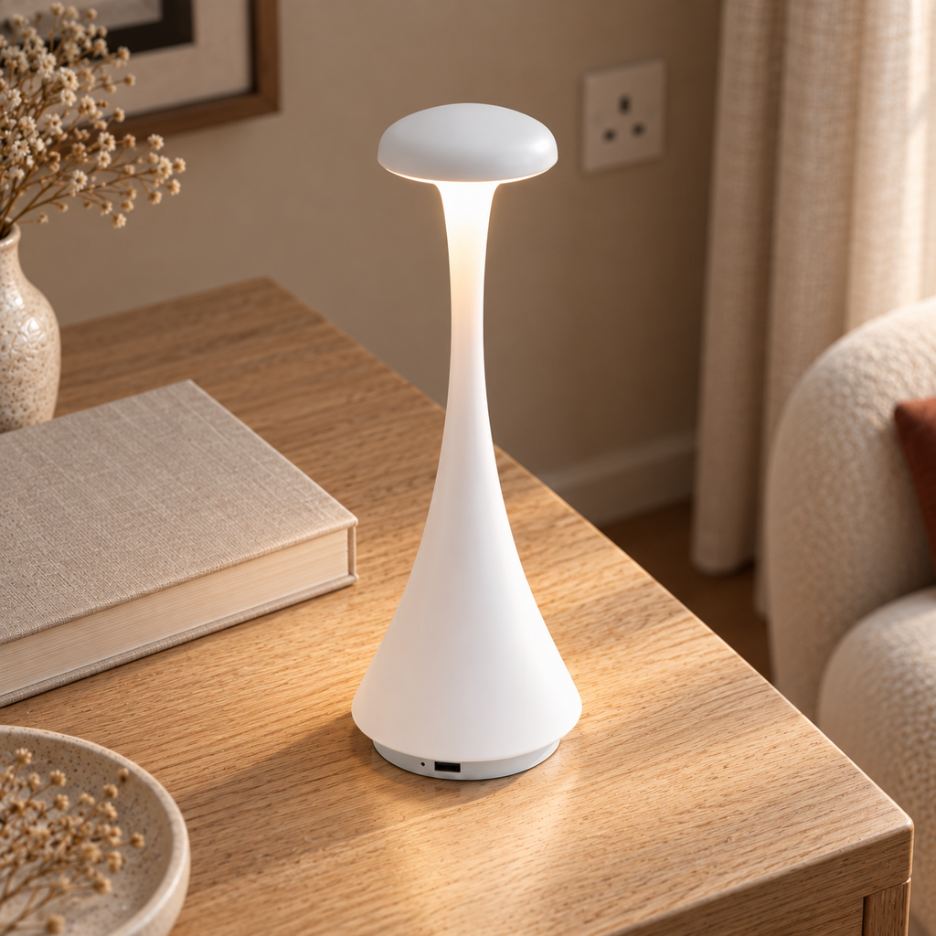 Acrylic Mushroom Table Lamp 26.5cm - Rechargeable Touch Bedside Light