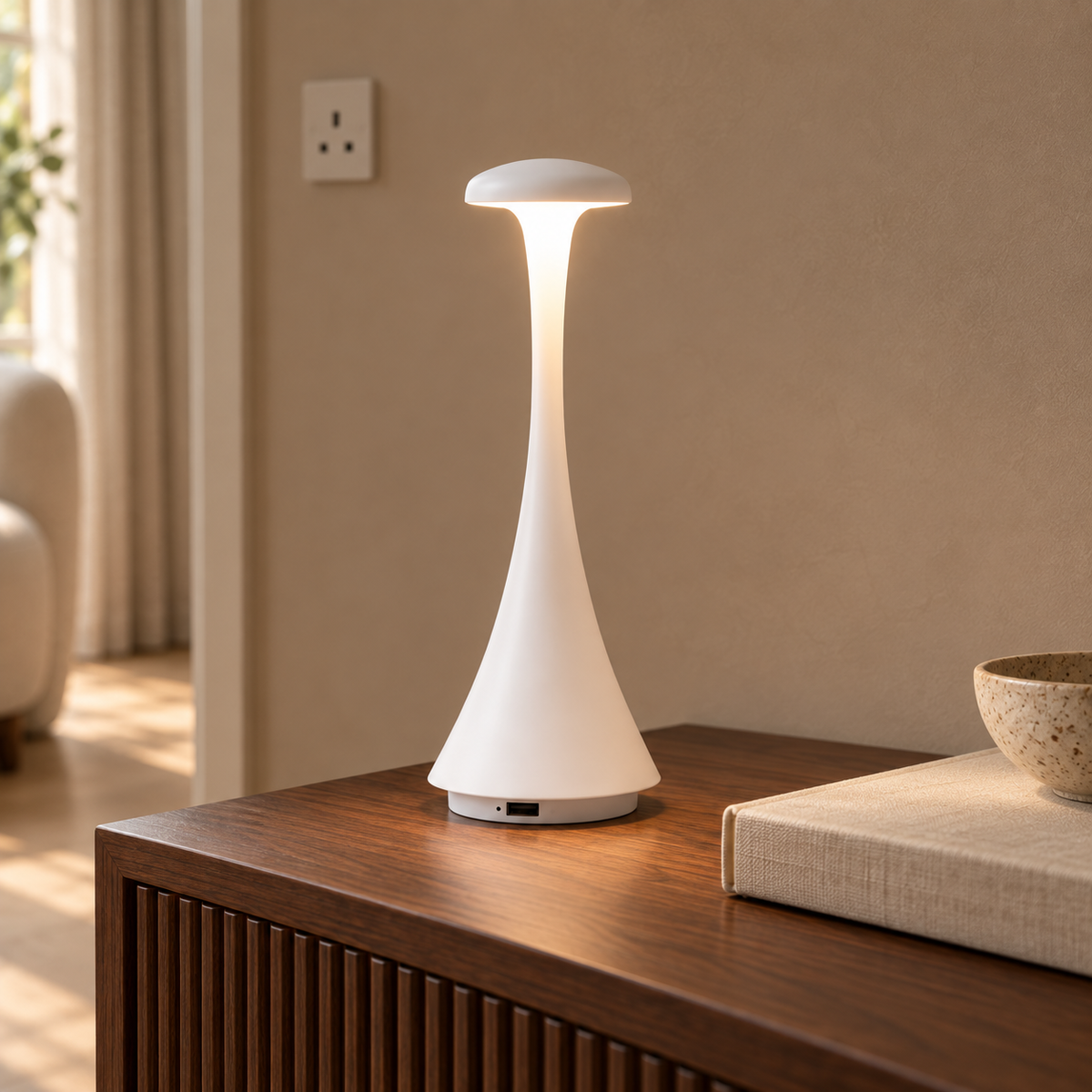 Acrylic Mushroom Table Lamp 26.5cm - Rechargeable Touch Bedside Light