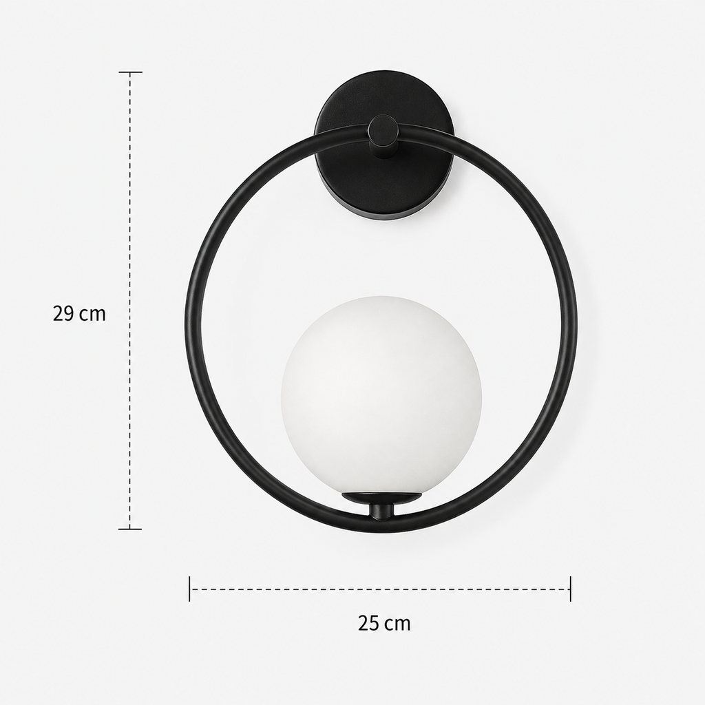 Hoop Wall Light - Black Ring Glass Globe Sconce