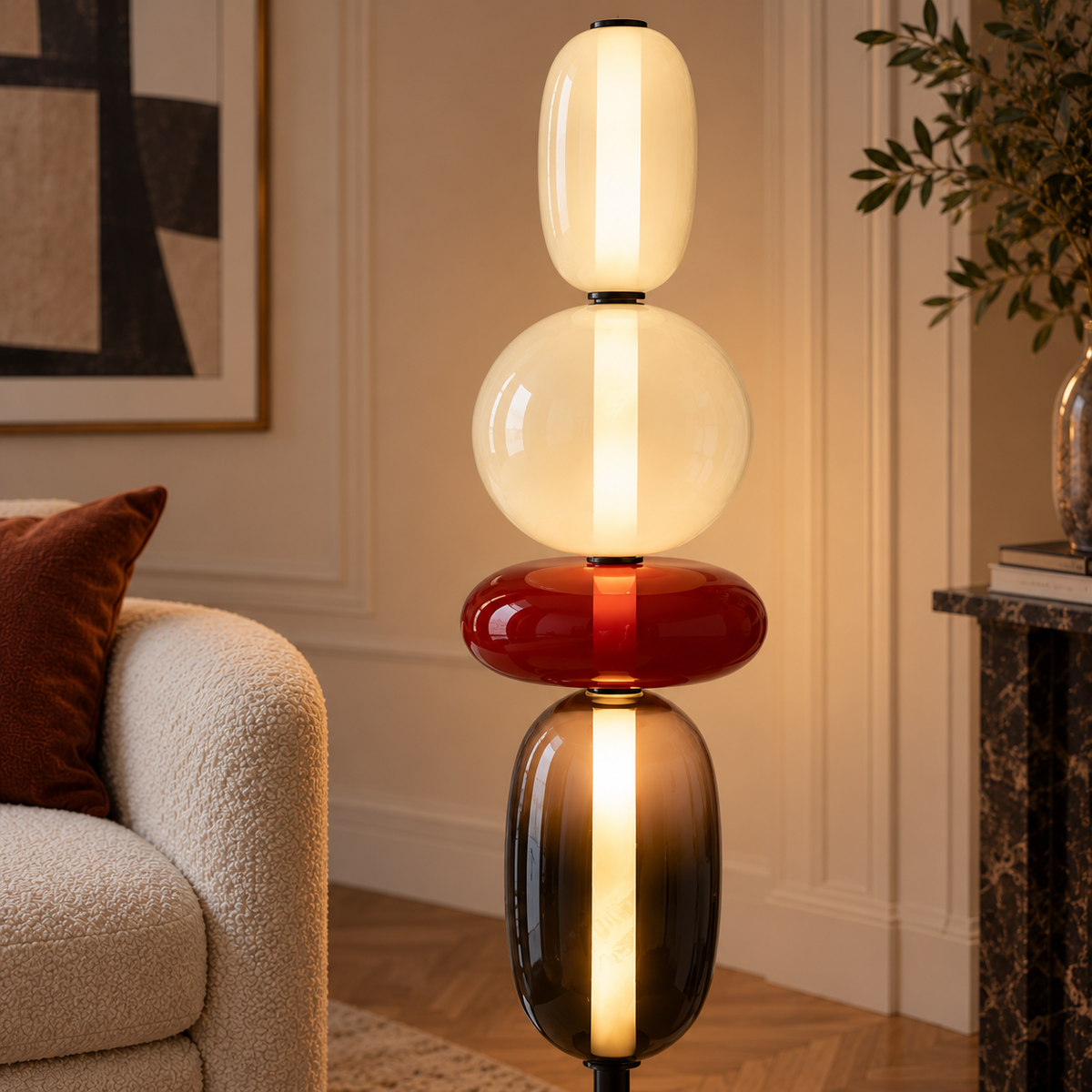 Stacked Glass Totem Floor Lamp | 4 Shades, 130/160 cm, Dimmable Standing Light