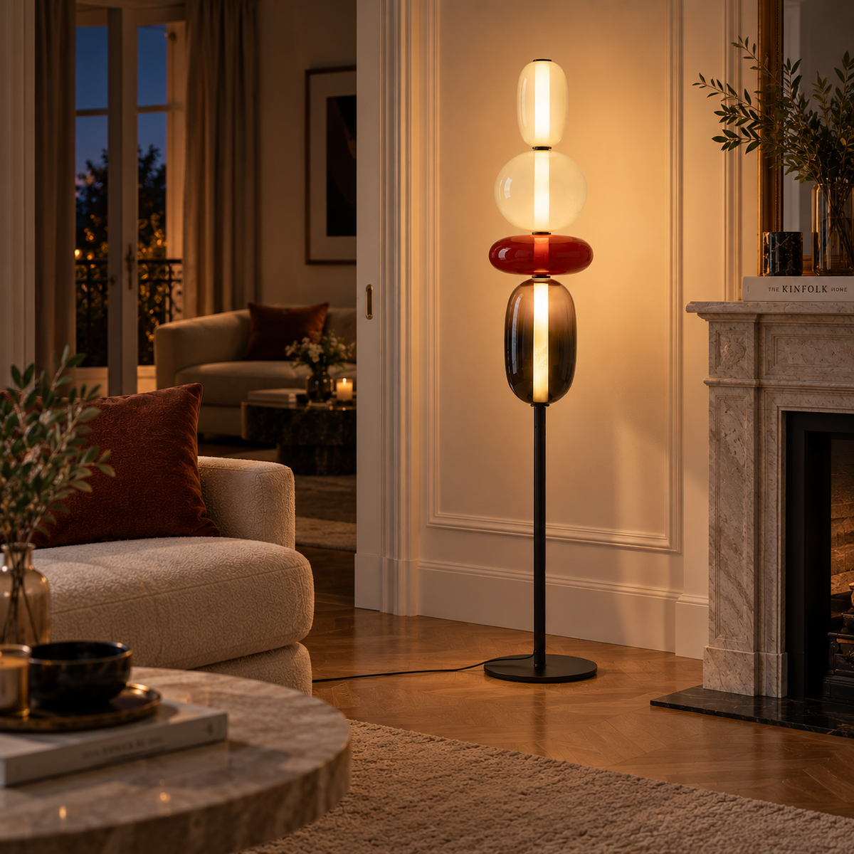 Stacked Glass Totem Floor Lamp | 4 Shades, 130/160 cm, Dimmable Standing Light